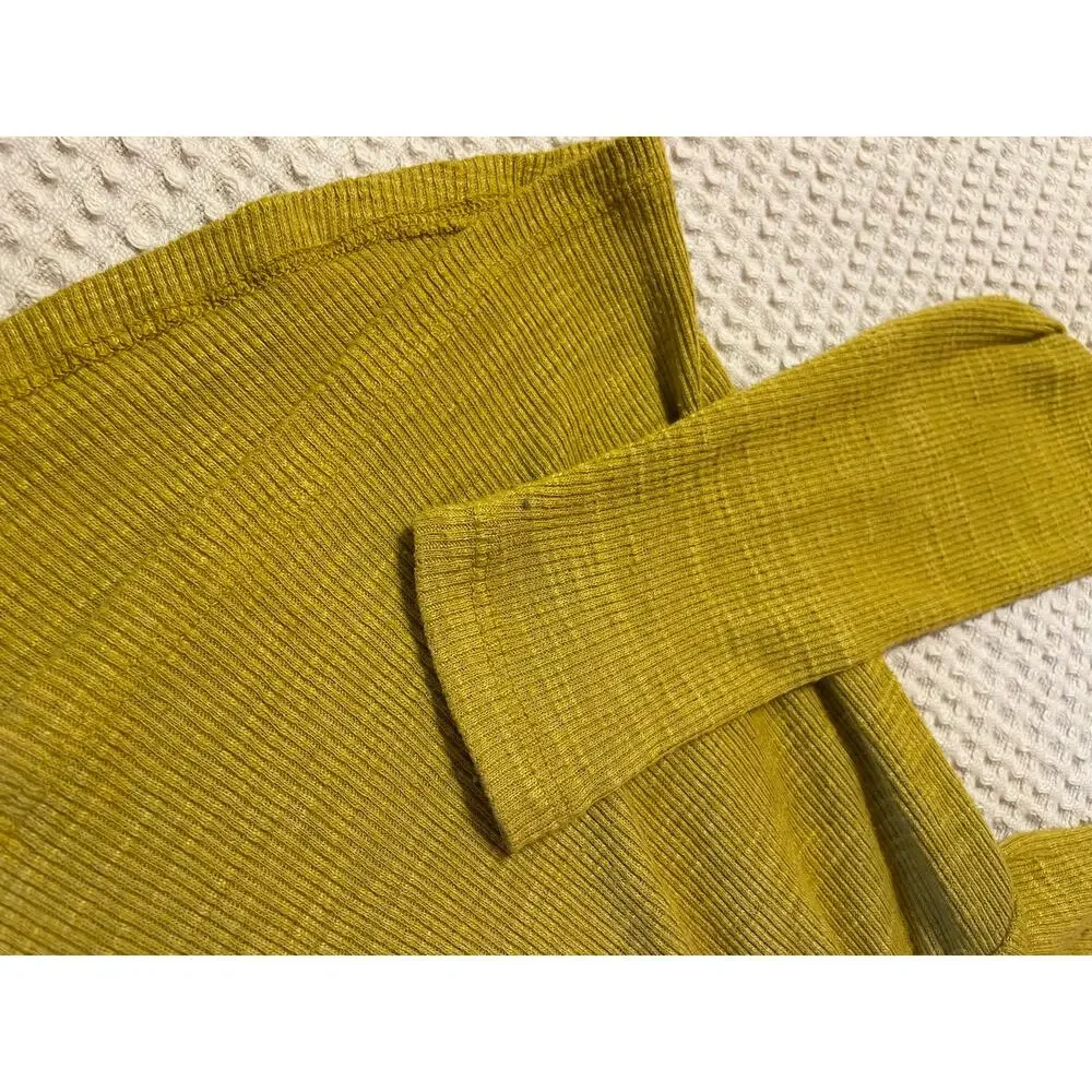 Anthropologie T.La V Neck Ribbed Babydoll Long Sleeve Top Citron Yellow Green XS - Picture 13 of 15